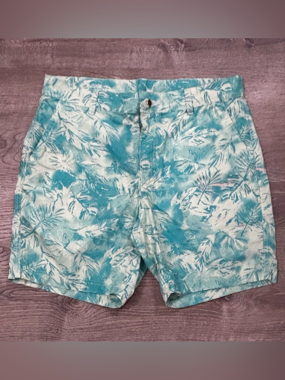 Columbia Blue Floral Chino Shorts Men's 100% Cotton Flat Front 32W 8L